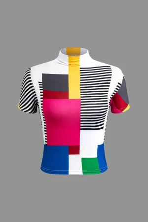 Color Block Patchwork Mock Neck T-shirt>MICAS Sale