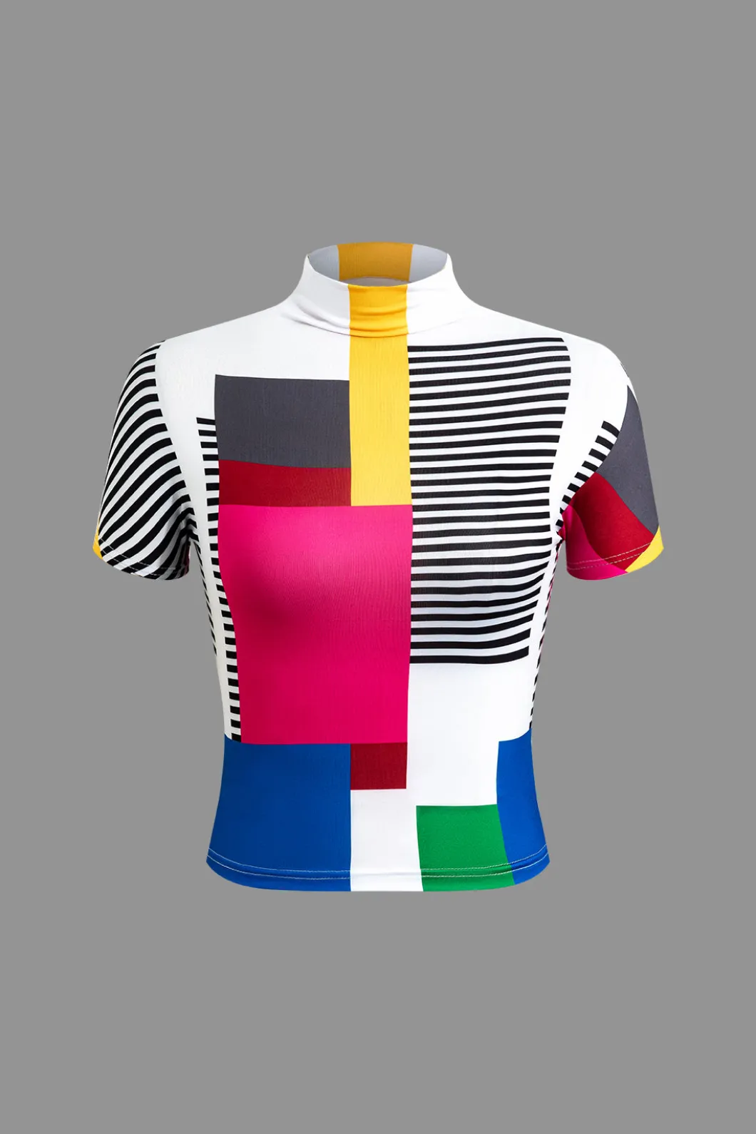 Color Block Patchwork Mock Neck T-shirt>MICAS Sale