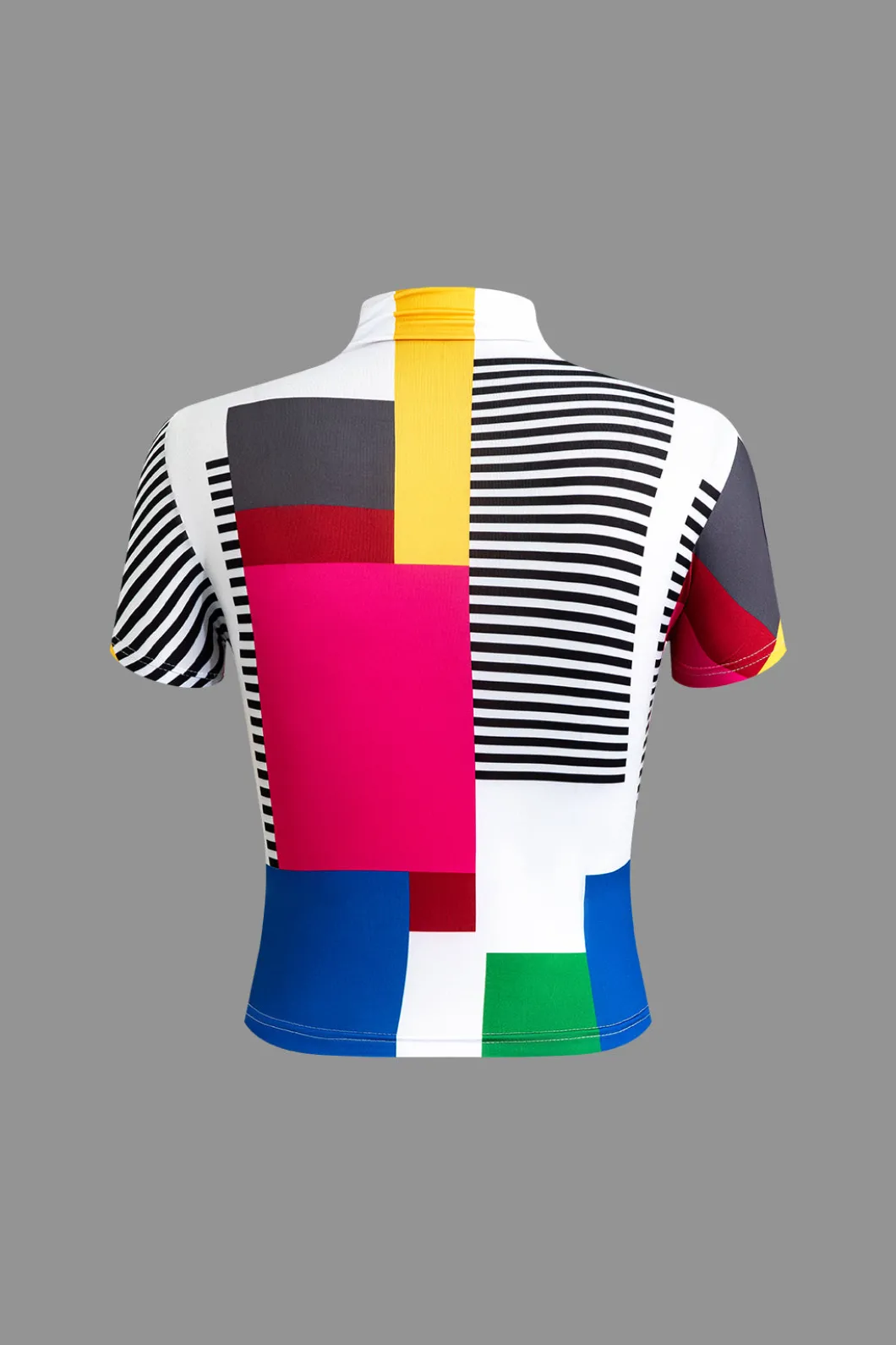 Color Block Patchwork Mock Neck T-shirt>MICAS Sale