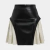 Color Block Patchwork Ruched Zipper Skirt>MICAS Fashion