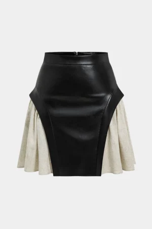 Color Block Patchwork Ruched Zipper Skirt>MICAS Fashion