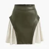 Color Block Patchwork Ruched Zipper Skirt>MICAS Fashion