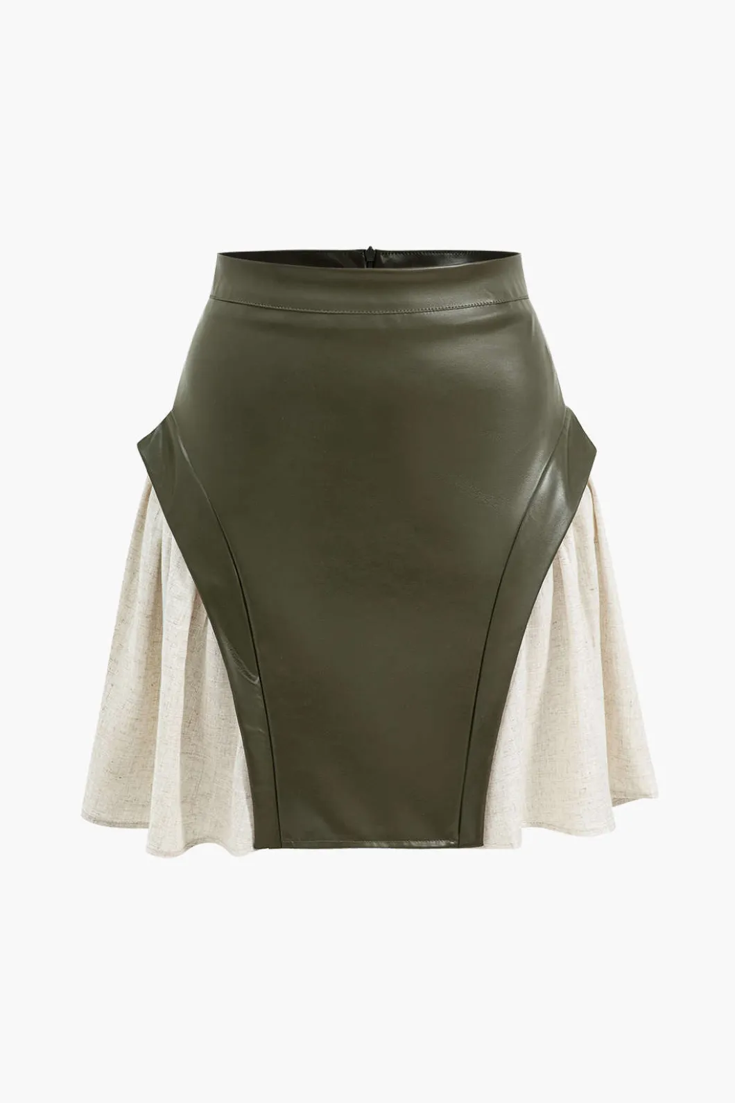 Color Block Patchwork Ruched Zipper Skirt>MICAS Fashion