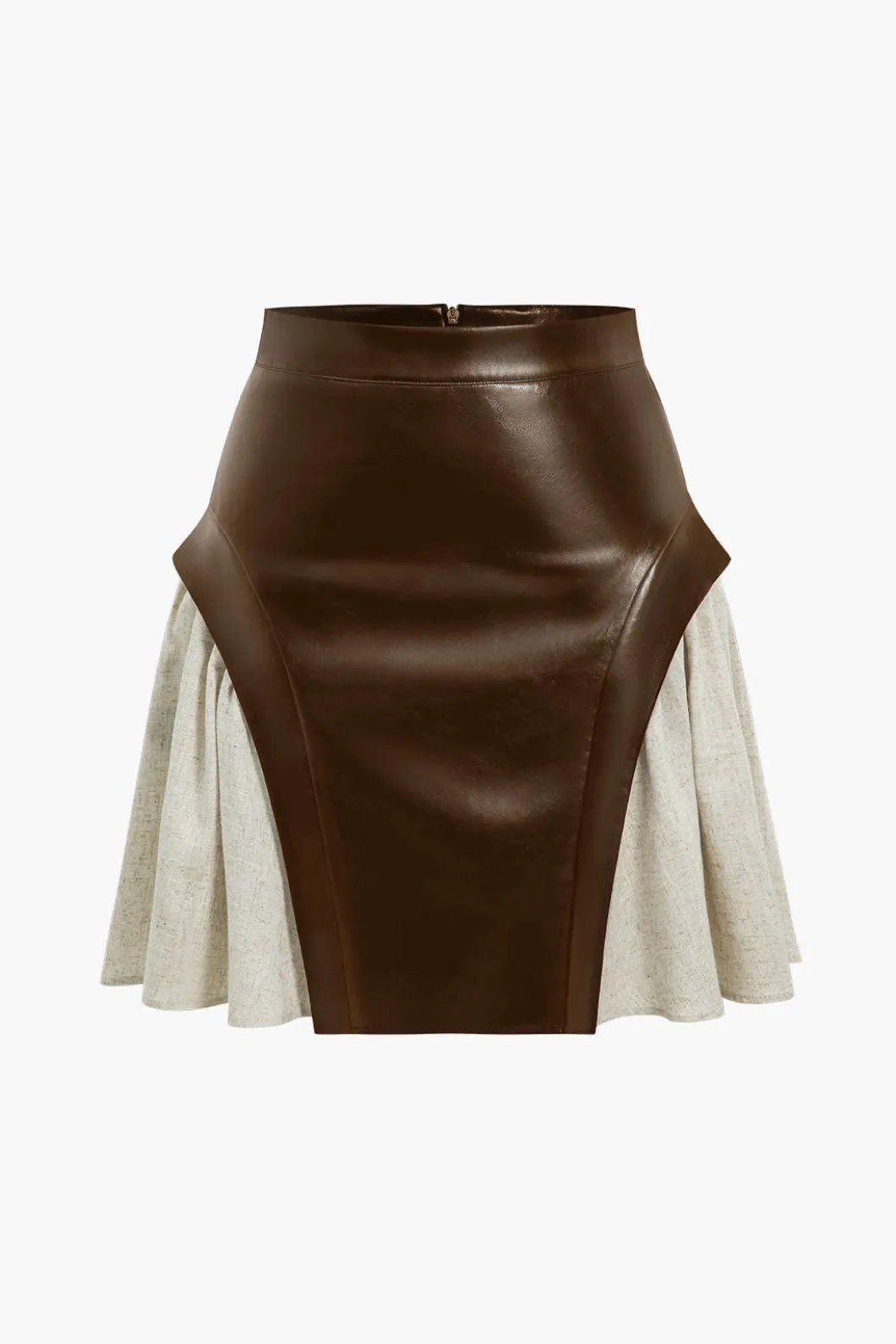 Color Block Patchwork Ruched Zipper Skirt>MICAS Fashion