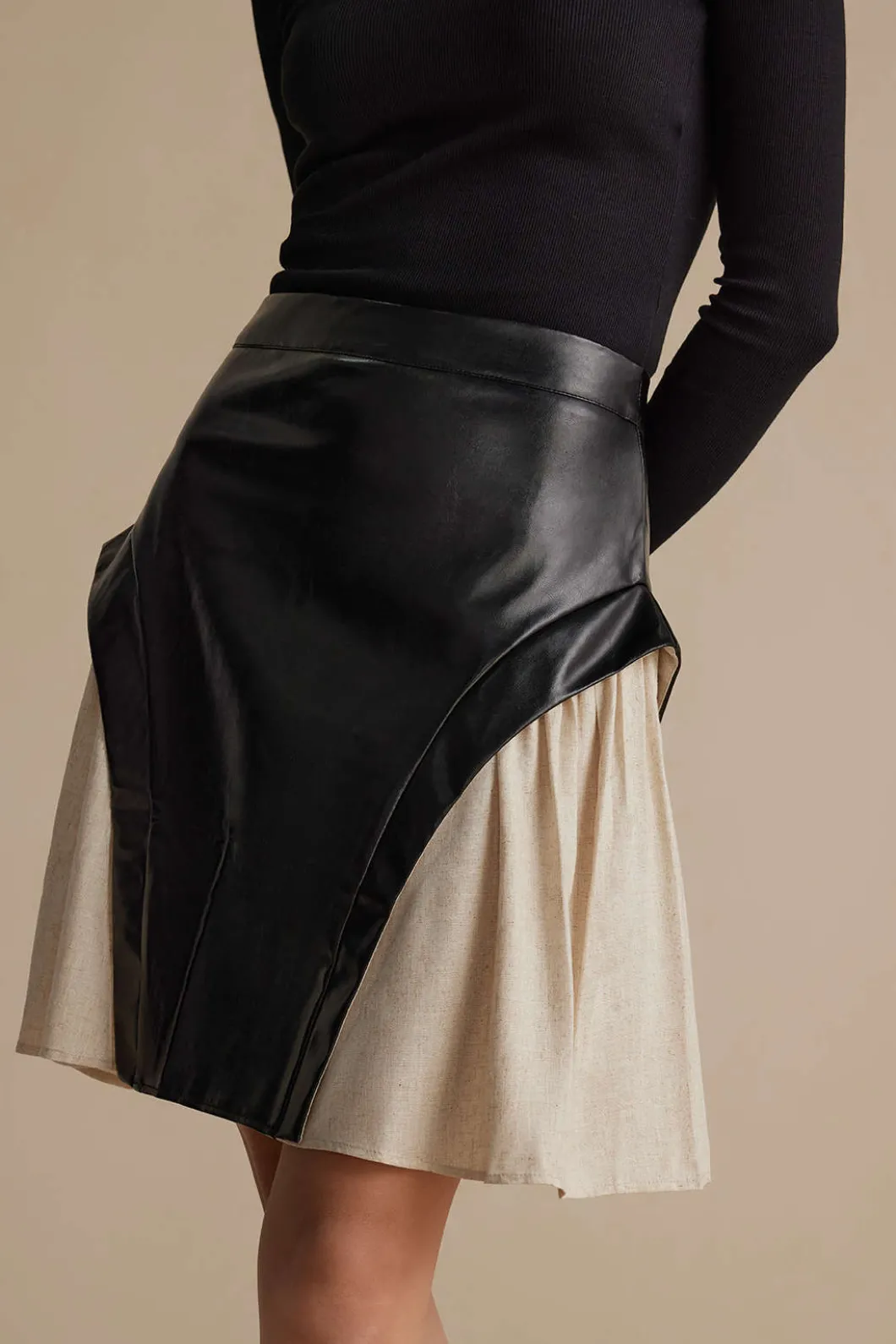 Color Block Patchwork Ruched Zipper Skirt>MICAS Fashion