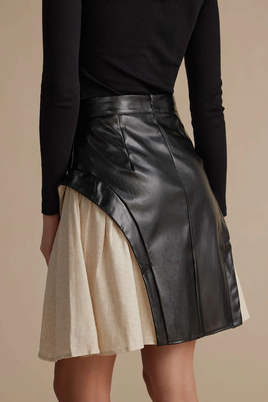 Color Block Patchwork Ruched Zipper Skirt>MICAS Fashion