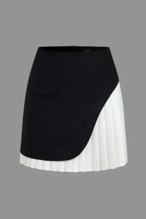 Color Block Pleated Asymmetrical Skirt>MICAS Sale