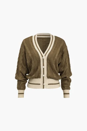 Color Block Print Button Sweater Cardigan>MICAS Outlet