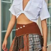 Color Block Print Denim Patchwork Mini Skirt>MICAS Fashion
