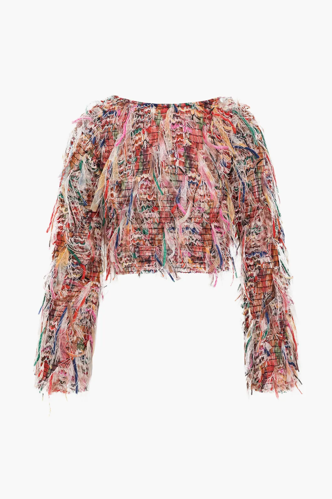 Color Block Print Fringe Long-Sleeve Shirt>MICAS Best