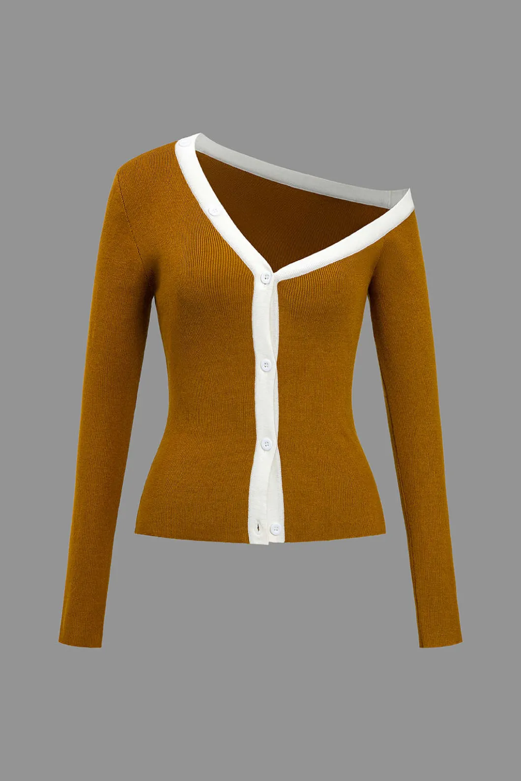 Color Block Print Knit Asymmetrical Long-Sleeve Top>MICAS Discount