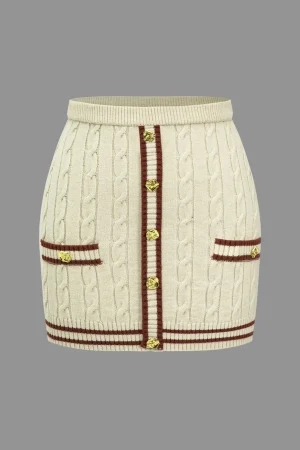 Color Block Print Knit Button Skirt>MICAS Sale