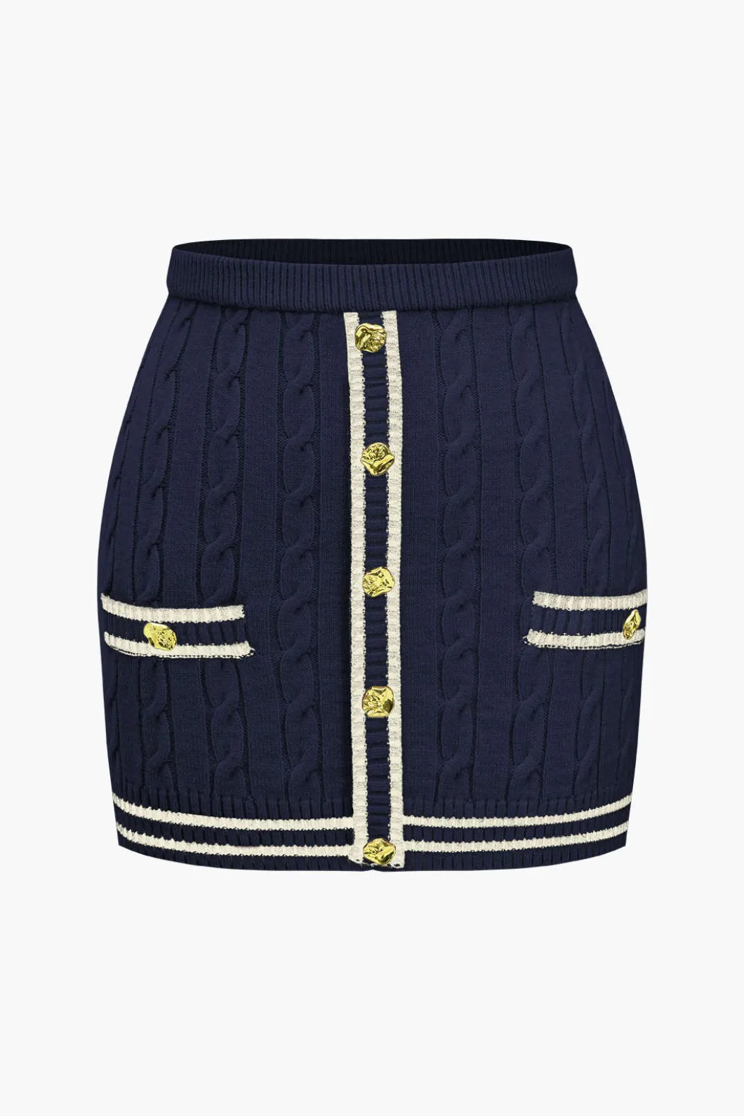 Color Block Print Knit Button Skirt>MICAS Sale