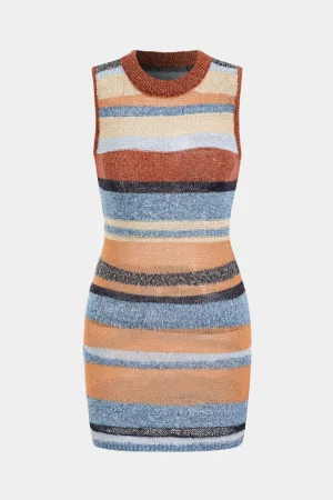 Color Block Print Knit Cut Out Sleeveless Dress>MICAS Outlet