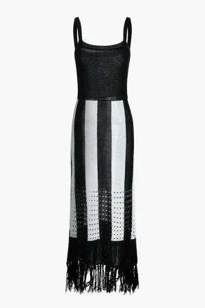 Color Block Print Knit Fringe Maxi Dress>MICAS Outlet