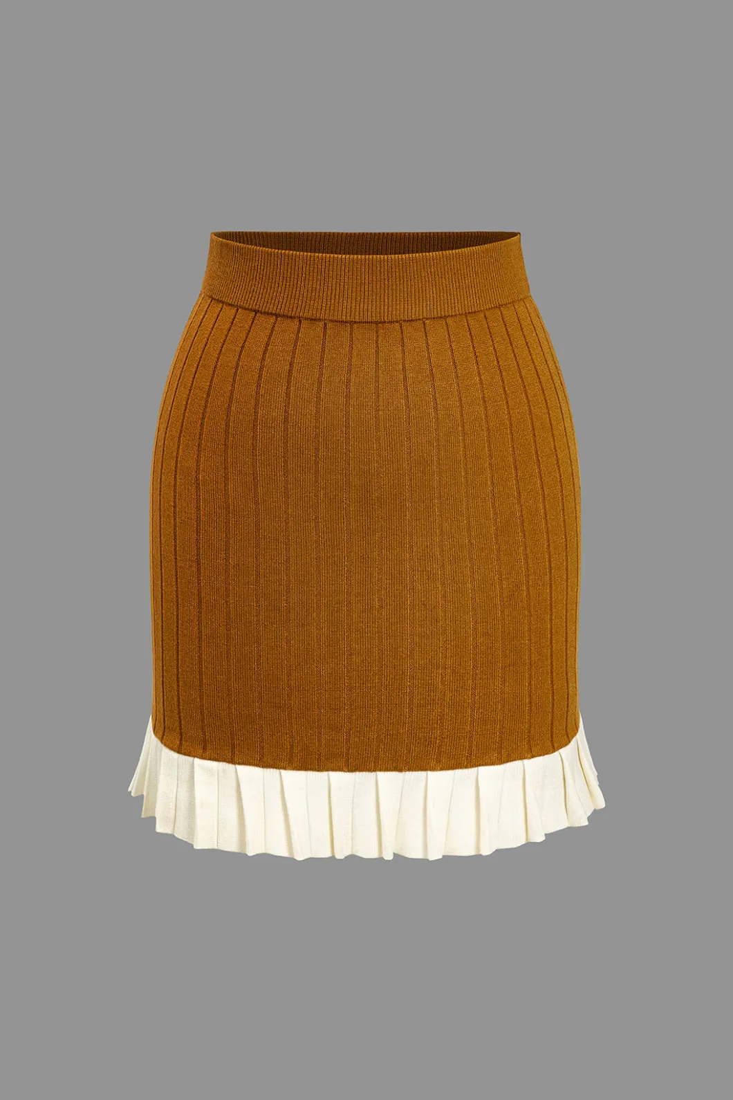 Color Block Print Knit Pleated Mini Skirt>MICAS Fashion