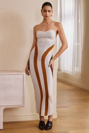 Color Block Print Knit Slip Maxi Dress>MICAS Fashion