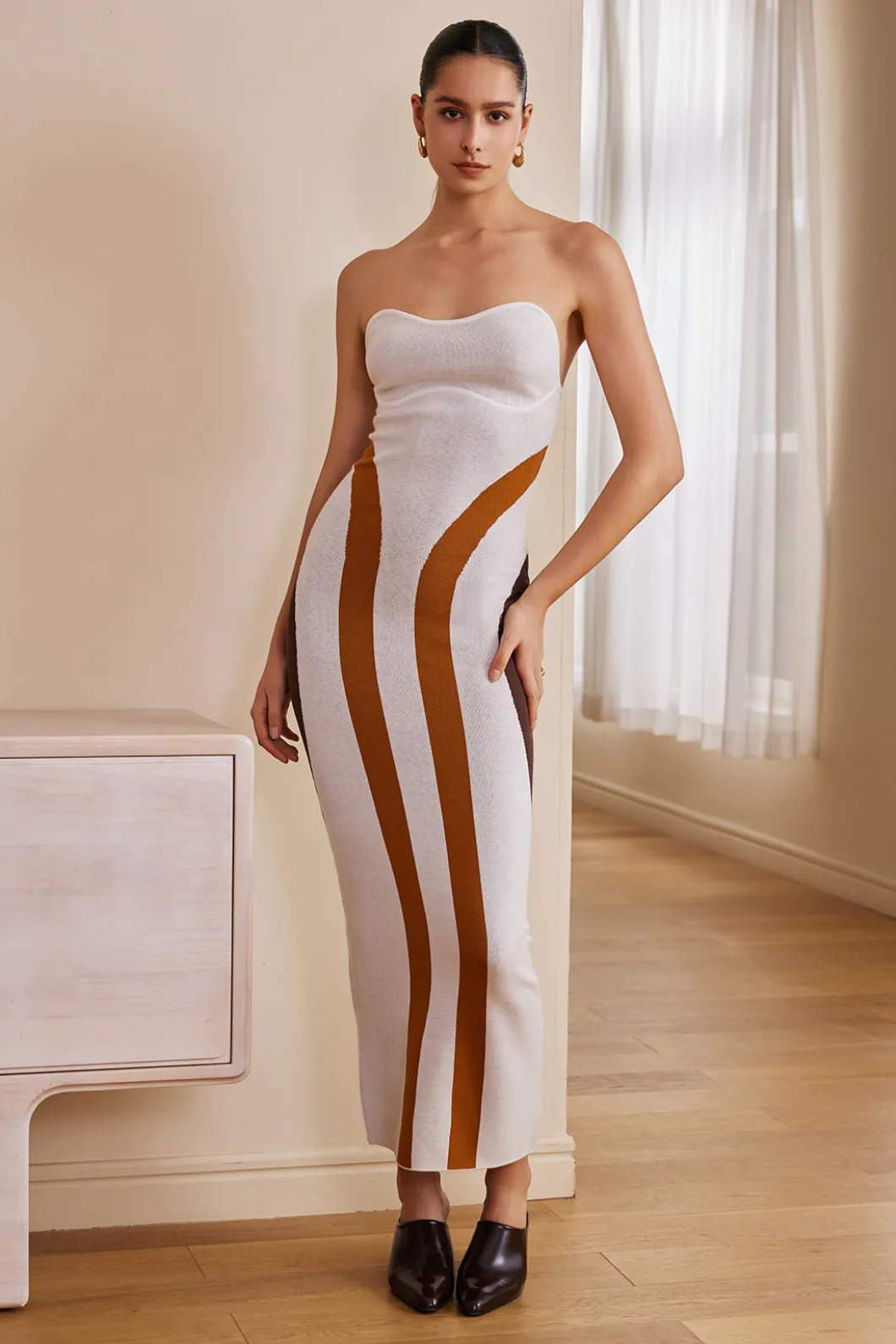 Color Block Print Knit Slip Maxi Dress>MICAS Fashion