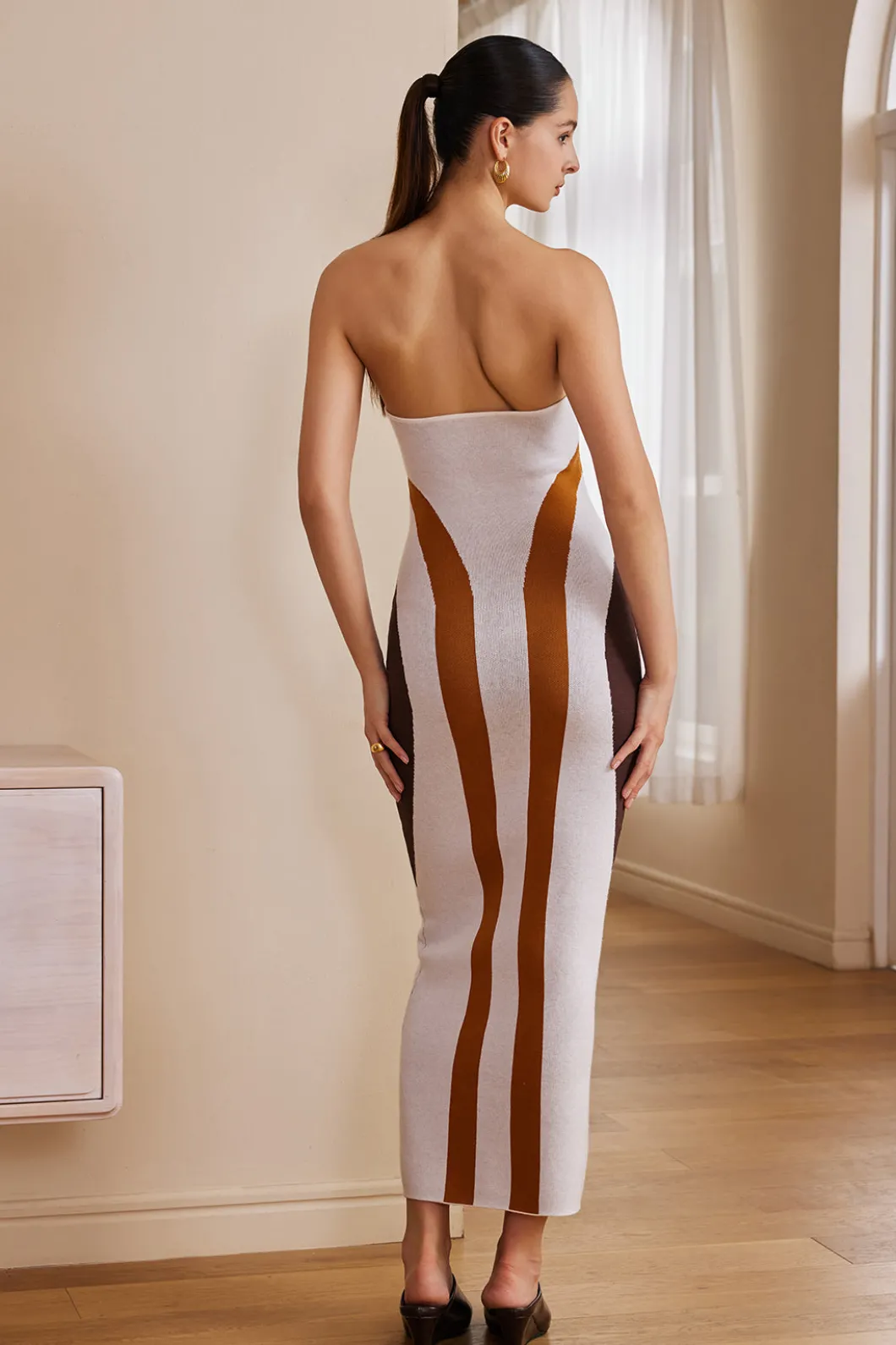 Color Block Print Knit Slip Maxi Dress>MICAS Fashion