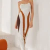 Color Block Print Knit Slip Maxi Dress>MICAS Fashion