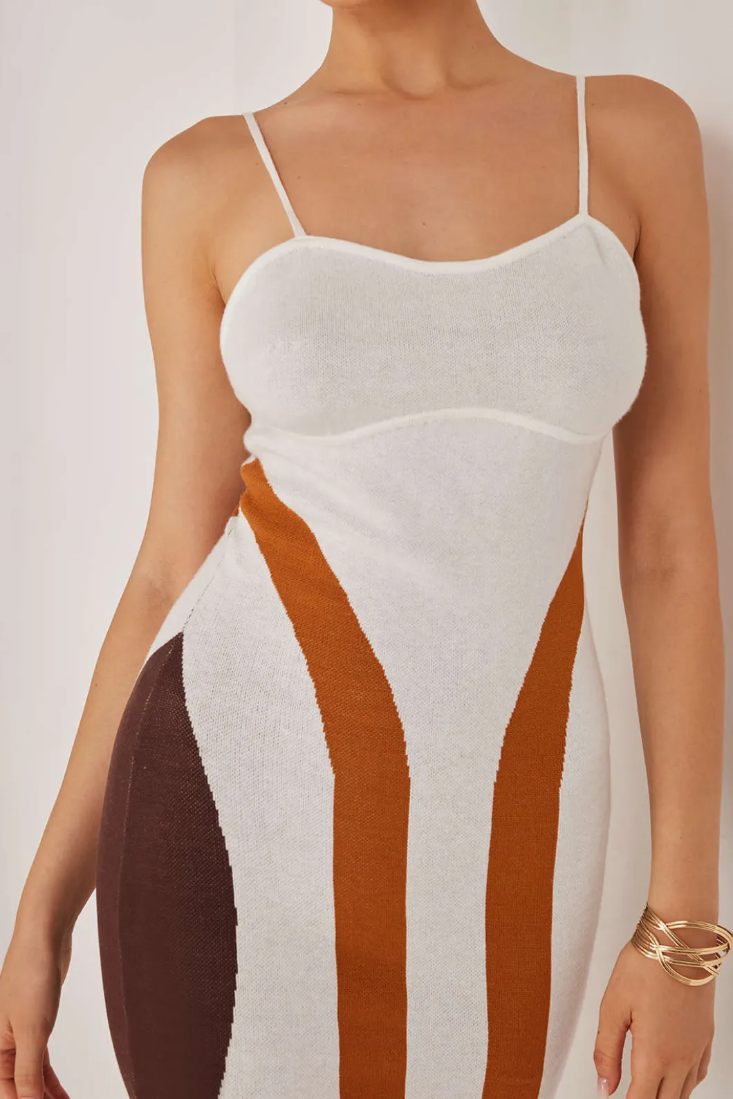 Color Block Print Knit Slip Maxi Dress>MICAS Fashion