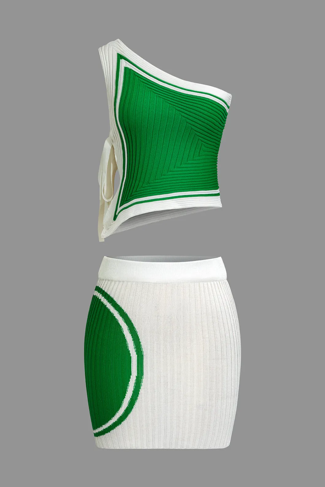 Color Block Print Knit Tie Side Asymmetrical Mini Skirt Set>MICAS Hot