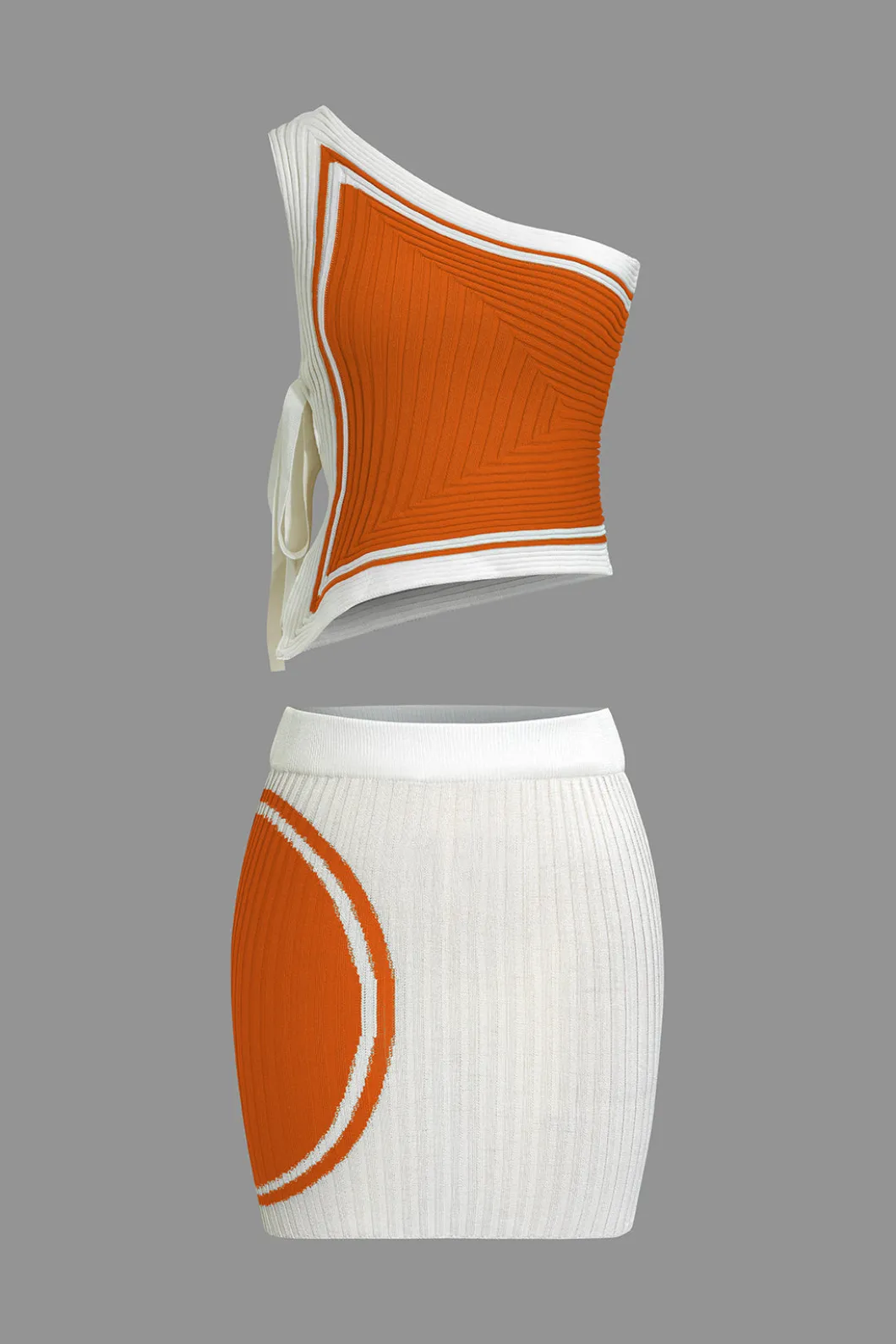 Color Block Print Knit Tie Side Asymmetrical Mini Skirt Set>MICAS Hot