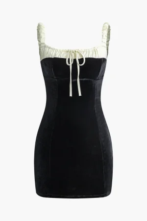 Color Block Ruched Drawstring Mini Dress>MICAS New