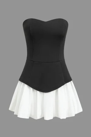 Color Block Ruched Strapless Mini Dress>MICAS Outlet