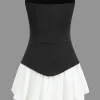 Color Block Ruched Strapless Mini Dress>MICAS Outlet