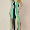 Colorblock Fringe Hem Sleeveless Knit Dress>MICAS Fashion