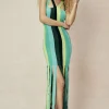 Colorblock Fringe Hem Sleeveless Knit Dress>MICAS Fashion
