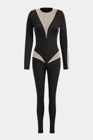 Colorblock Patchwork High Waist Long Sleeve Jumpsuit>MICAS New