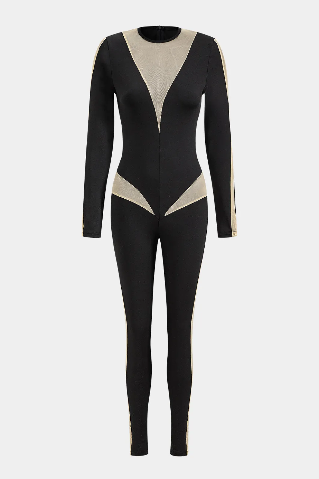 Colorblock Patchwork High Waist Long Sleeve Jumpsuit>MICAS New