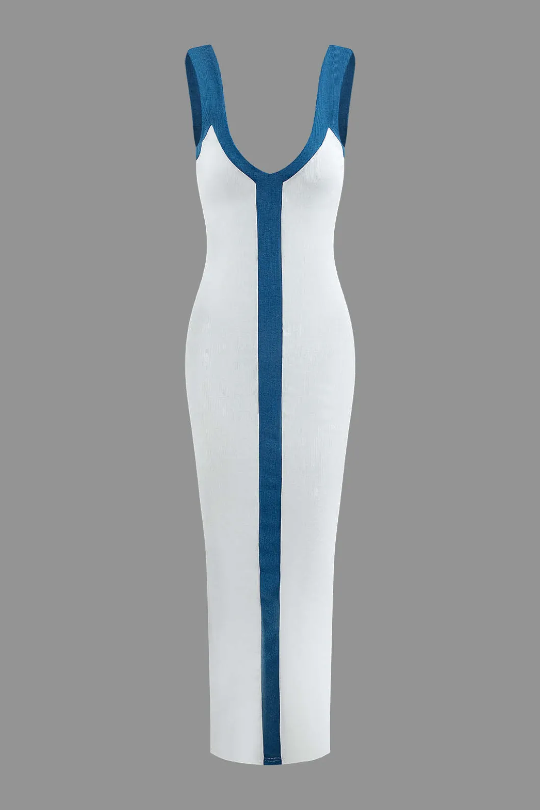 Colorblock V-neck Ribbed Split Maxi Dress>MICAS Outlet