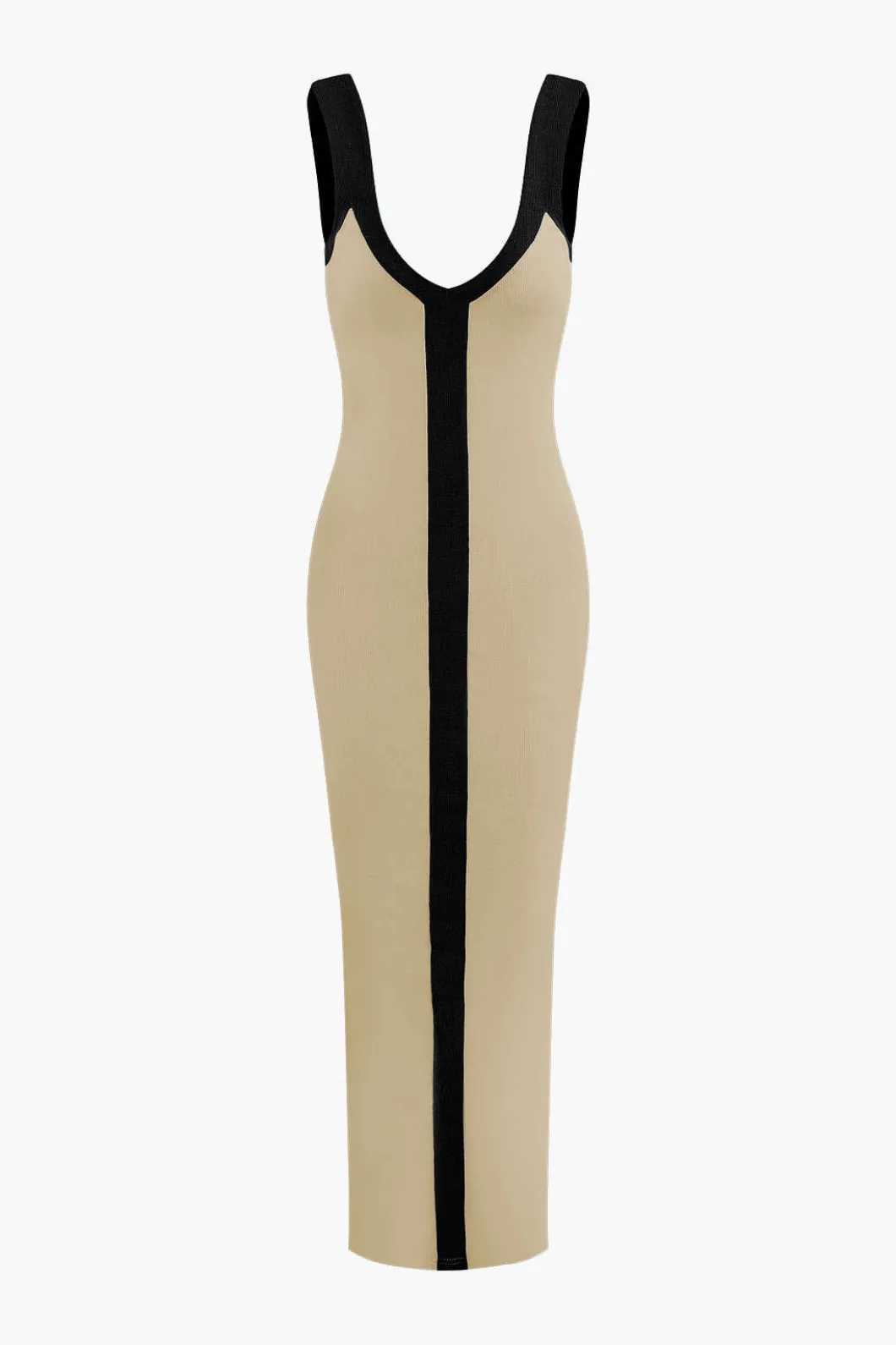 Colorblock V-neck Ribbed Split Maxi Dress>MICAS Outlet