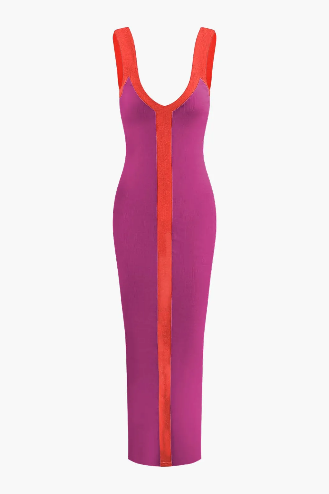Colorblock V-neck Ribbed Split Maxi Dress>MICAS Outlet