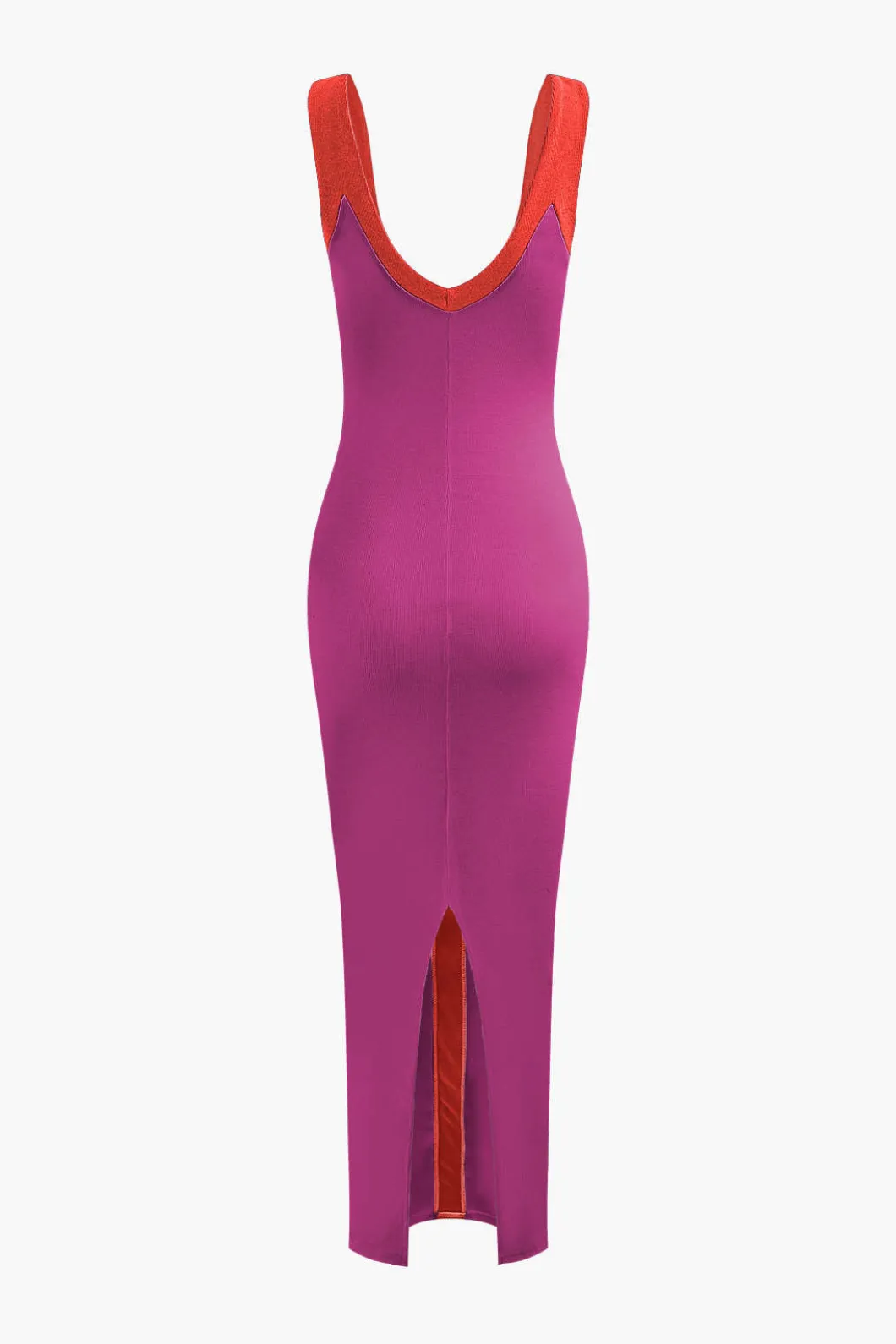 Colorblock V-neck Ribbed Split Maxi Dress>MICAS Outlet