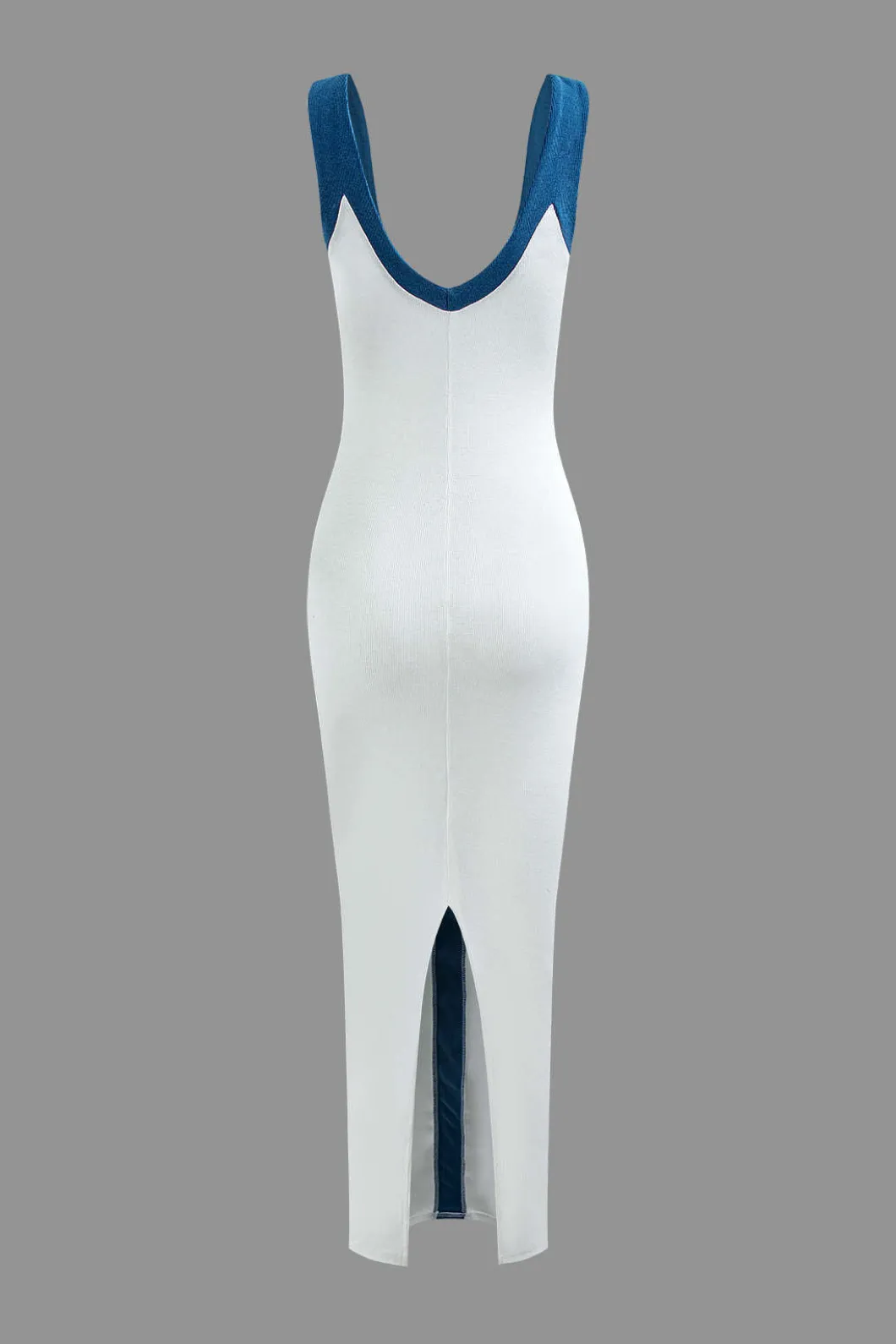 Colorblock V-neck Ribbed Split Maxi Dress>MICAS Outlet