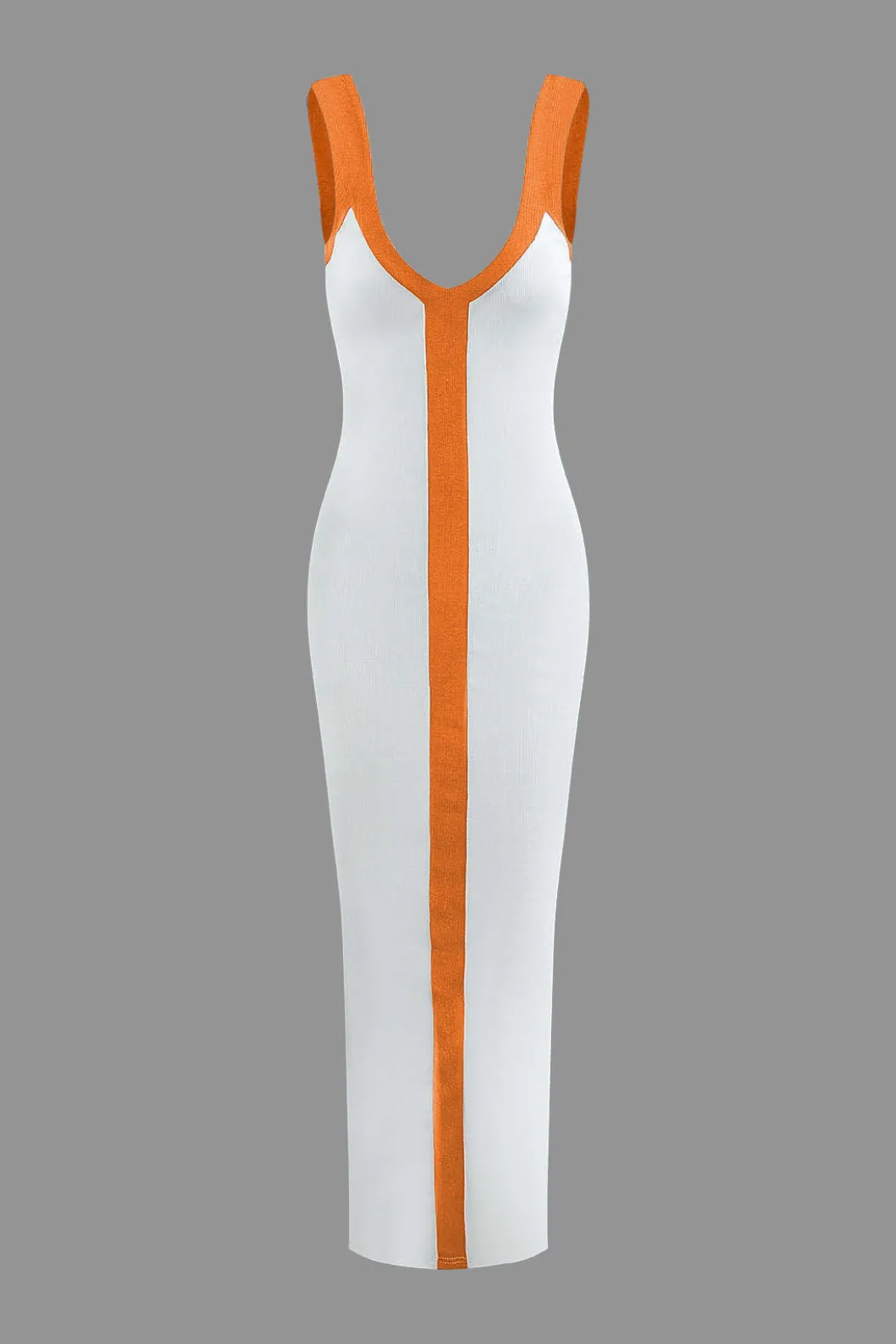 Colorblock V-neck Ribbed Split Maxi Dress>MICAS Outlet