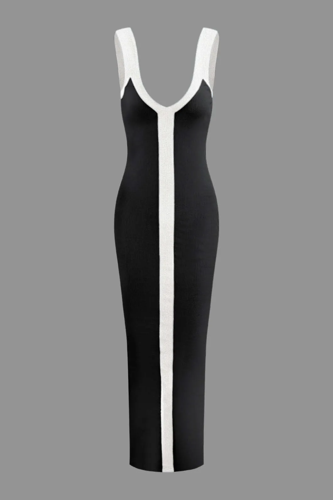 Colorblock V-neck Ribbed Split Maxi Dress>MICAS Outlet