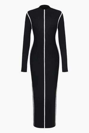 Color-Blocked Long Sleeve Midi Dress>MICAS Best