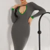 Contrast Cut Out Knit Dress>MICAS Online