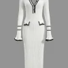 Contrast Bell Sleeve Knit Midi Dress>MICAS Hot
