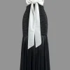 Contrast Bowtie Cut Out Strapless Ruched Maxi Dress>MICAS Best