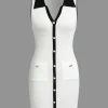 Contrast Button Up Collared Sleeveless Knit Mini Dress>MICAS Discount