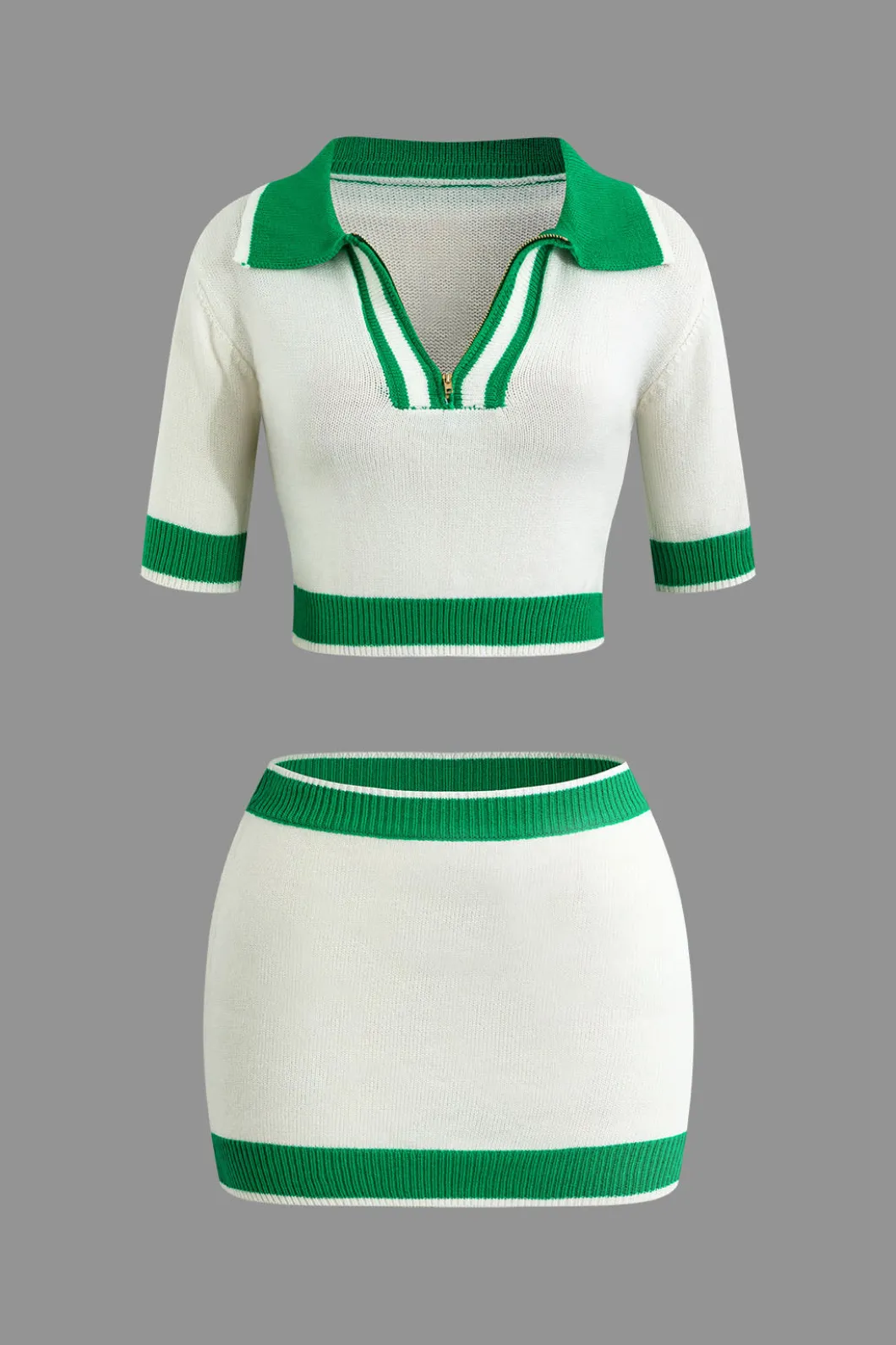 Contrast Collar Crop Knit Top And Mini Skirt Set>MICAS Online