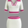 Contrast Collar Crop Knit Top And Mini Skirt Set>MICAS Online