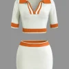 Contrast Collar Crop Knit Top And Mini Skirt Set>MICAS Online