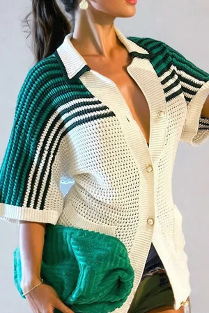 Contrast Crochet Short Sleeve Top>MICAS Outlet